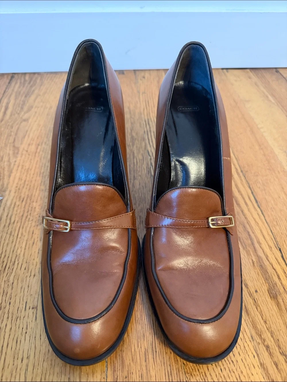 Coach Kammy Tan Leather Loafers with Gold Accent
